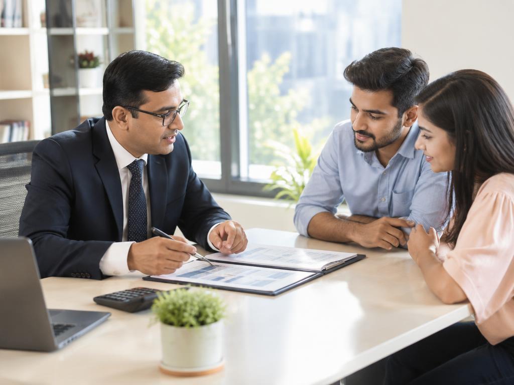 Advisor reviewing a plan with a young couple